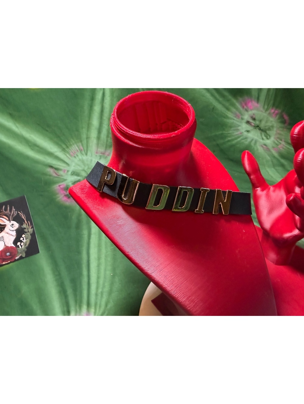 Black pleather 'PUDDIN' Lettered Choker Collar - Edgy Access